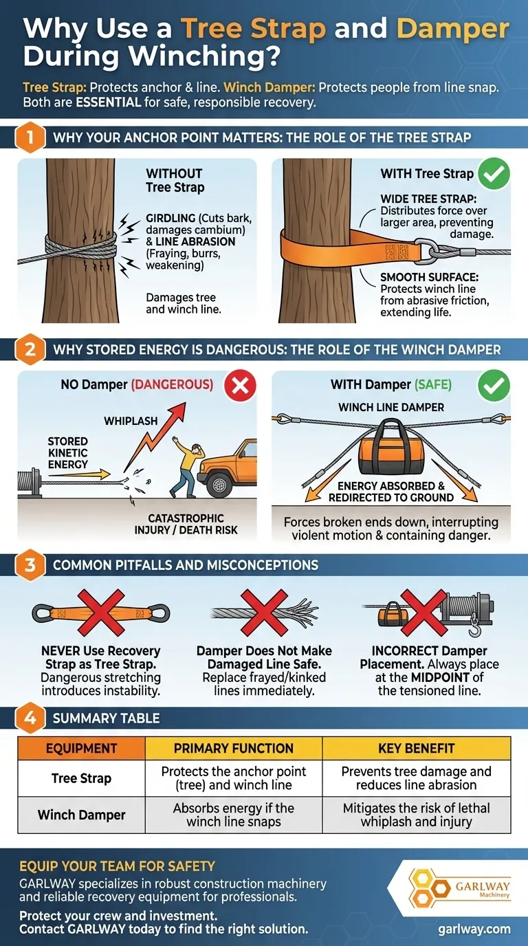 Why is using a tree strap and damper recommended during winching? Ensure Safety and Protect Your Gear Visual Guide