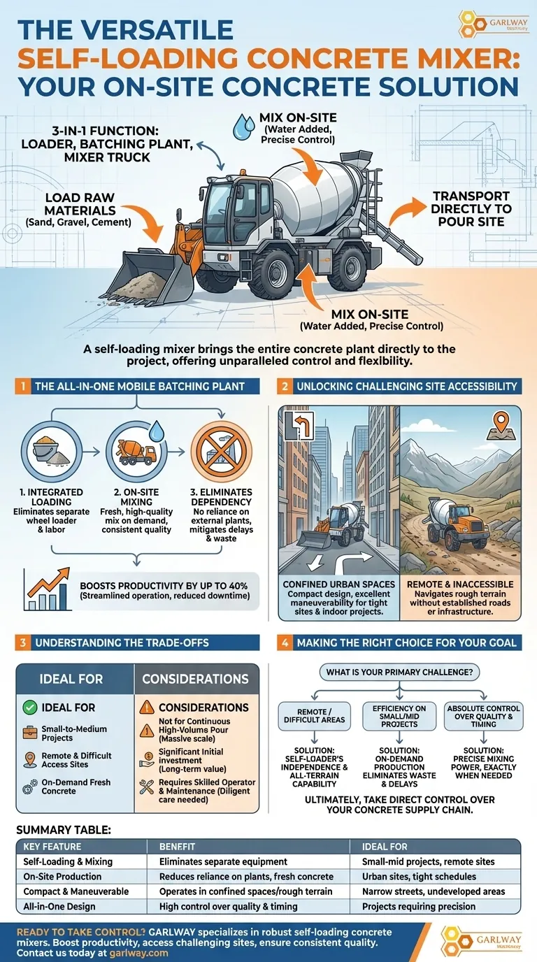 ما الذي يجعل خلاطات الخرسانة ذاتية التحميل متعددة الاستخدامات لمواقع البناء المختلفة؟ عزز الكفاءة والوصول إلى أي موقع دليل مرئي