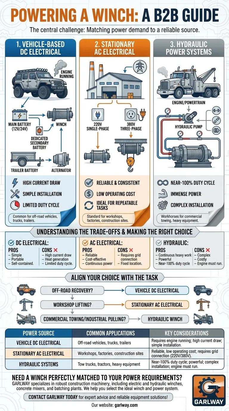 Cosa comporta l'alimentazione di un verricello? Scegli la fonte di alimentazione giusta per la tua applicazione Guida Visiva