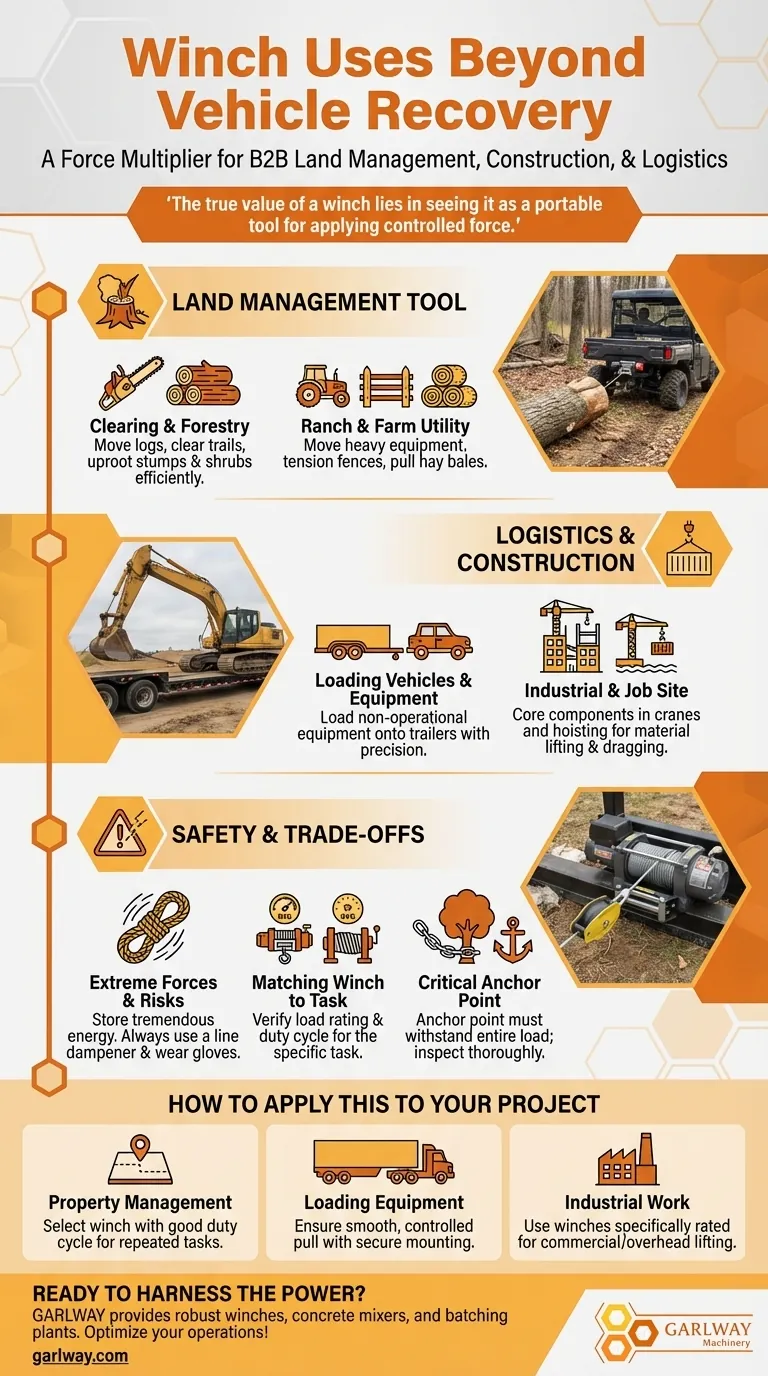 What are some practical uses of a winch beyond vehicle recovery? Boost Efficiency in Land Management & Construction Visual Guide