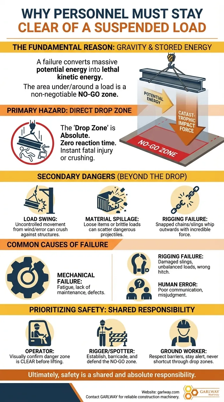 Why should personnel stay clear of a suspended load? Prevent Catastrophic Injury or Death Visual Guide