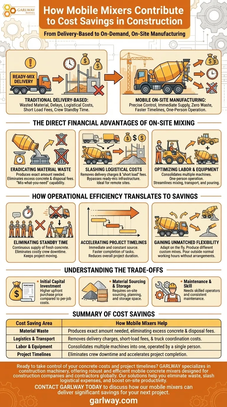 How do mobile mixers contribute to cost savings in construction? Slash Costs with On-Site Mixing Visual Guide