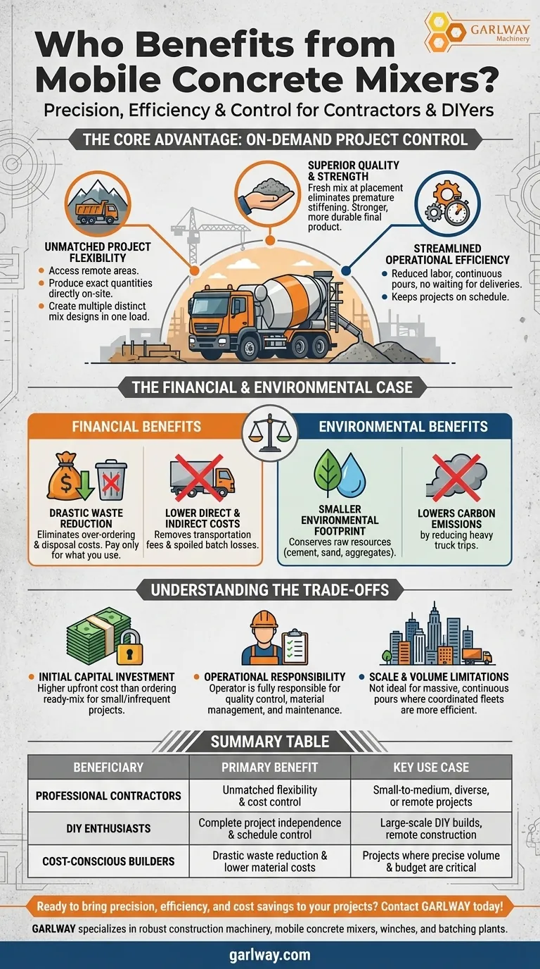 이동식 콘크리트 믹서의 혜택을 받을 수 있는 사람은 누구인가요? 현장에서 비교할 수 없는 제어 및 효율성 확보 시각적 가이드