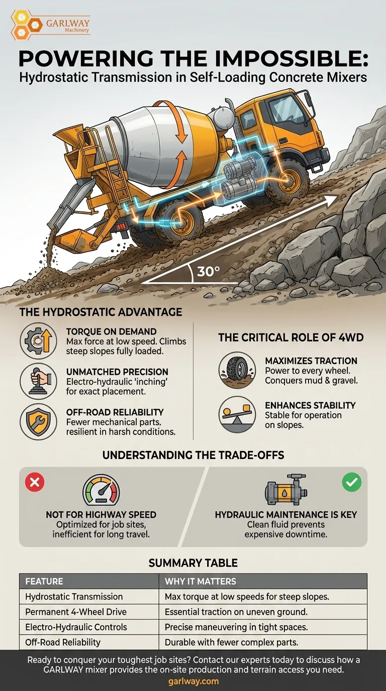 ¿Qué tipo de transmisión utilizan las hormigoneras autocargables? Hidrostática 4x4 para superioridad todoterreno Guía Visual