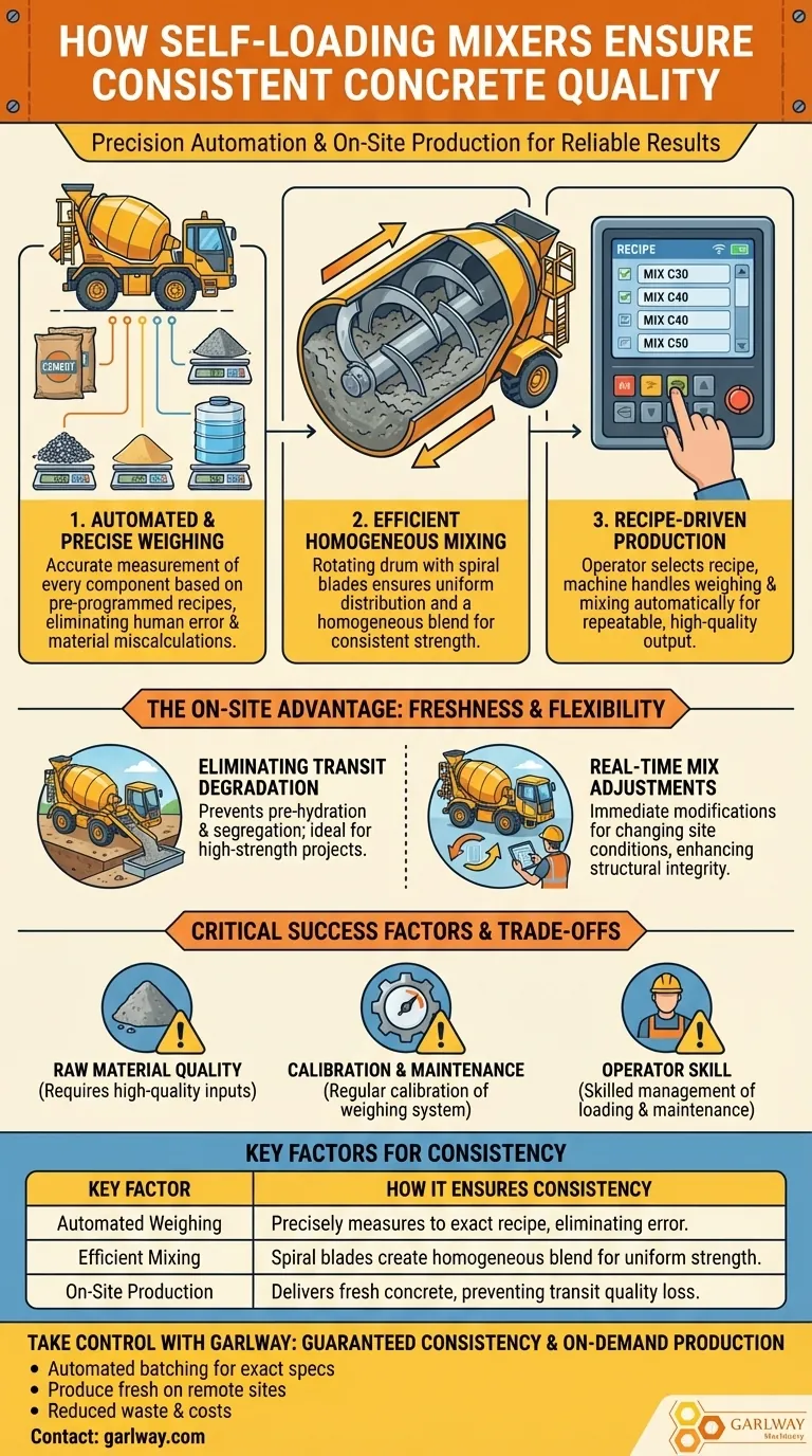 كيف تضمن خلاطات التحميل الذاتي جودة خرسانية متسقة؟ تحقيق نسب خلط مثالية في الموقع دليل مرئي