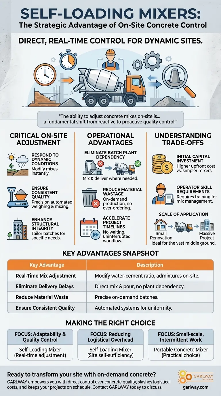 현장 콘크리트 조정을 위해 자체 로딩 믹서가 제공하는 이점은 무엇입니까? 비교할 수 없는 품질 관리 및 효율성 달성 시각적 가이드
