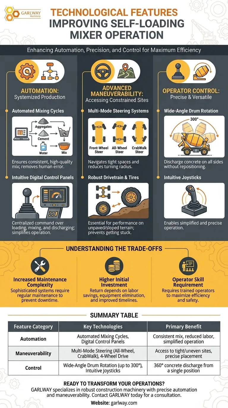 ¿Qué características tecnológicas mejoran la operación de las hormigoneras autocargables? Aumente la eficiencia y la maniobrabilidad Guía Visual