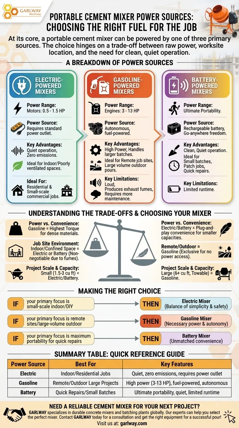 ポータブルセメントミキサーで利用可能な電源の種類は？あなたの仕事場に最適な電源を選びましょう ビジュアルガイド