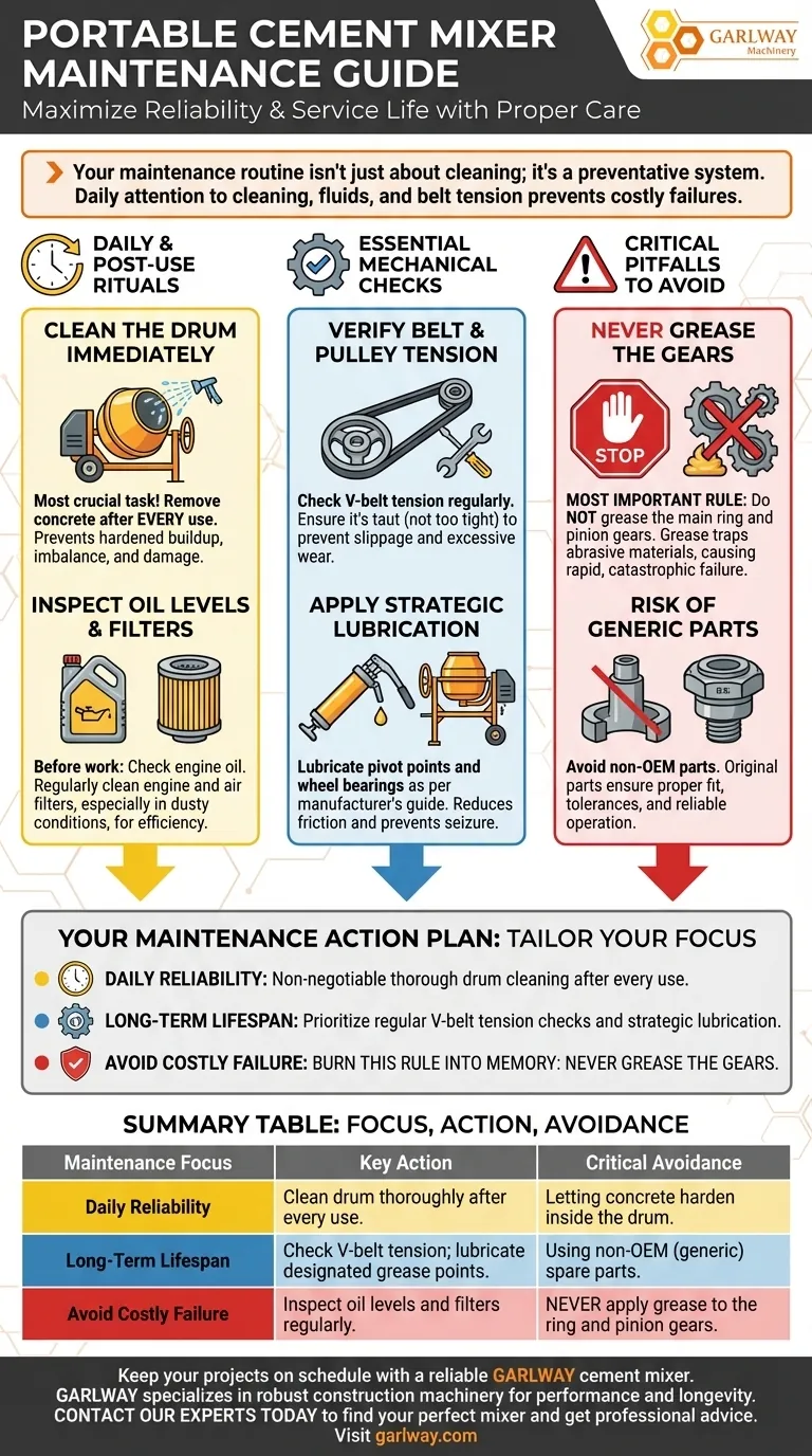 ポータブルセメントミキサーにおすすめのメンテナンス方法は？寿命を延ばし、高額な修理を防ぐ ビジュアルガイド