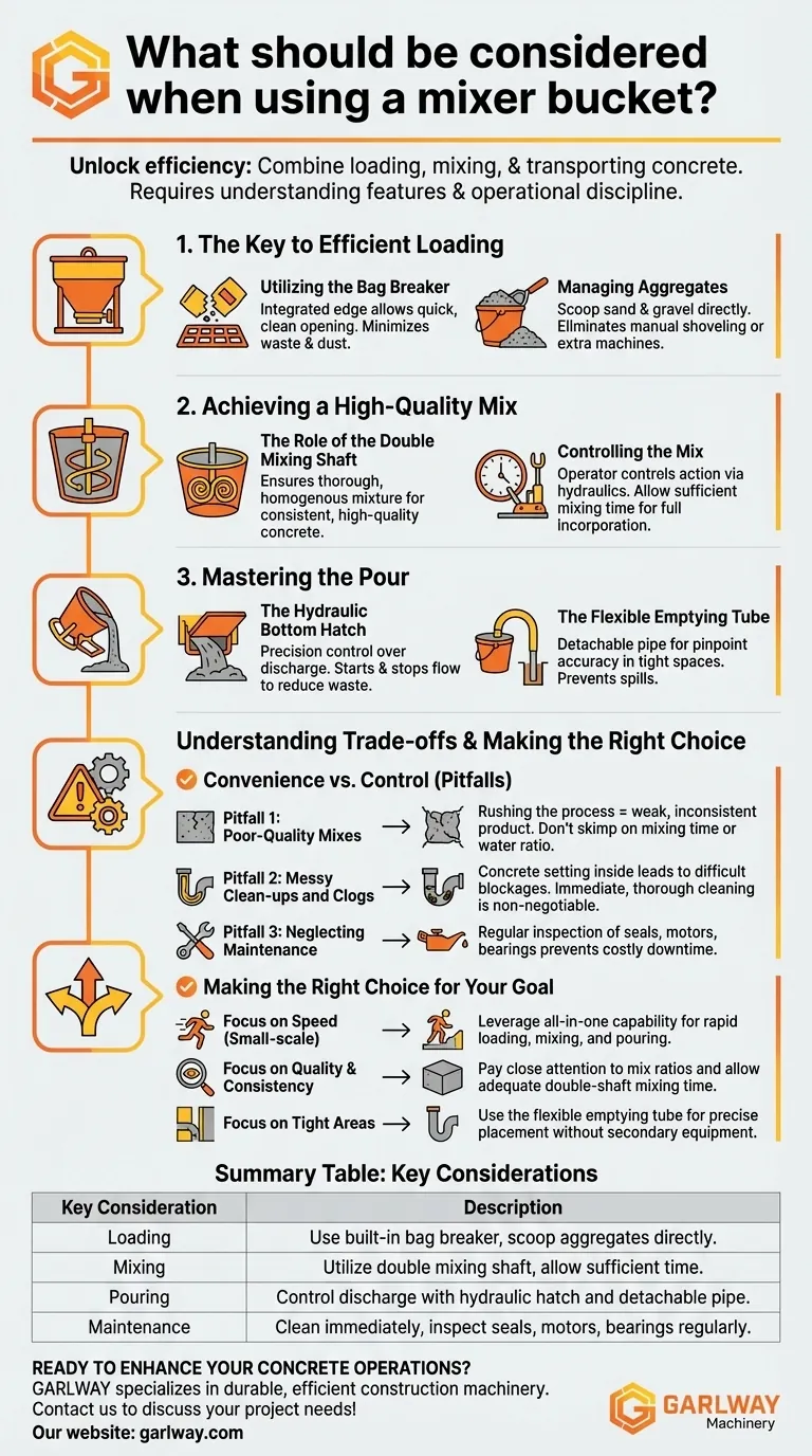 믹서 버킷 사용 시 고려해야 할 사항은 무엇인가요? 현장에서 효율성과 혼합 품질 극대화 시각적 가이드