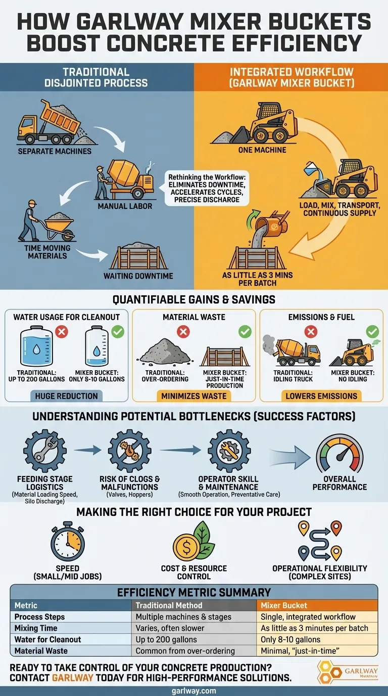 믹서 버킷은 콘크리트 혼합 효율성을 어떻게 향상시키나요? 주요 절약을 위해 워크플로우를 간소화하세요. 시각적 가이드