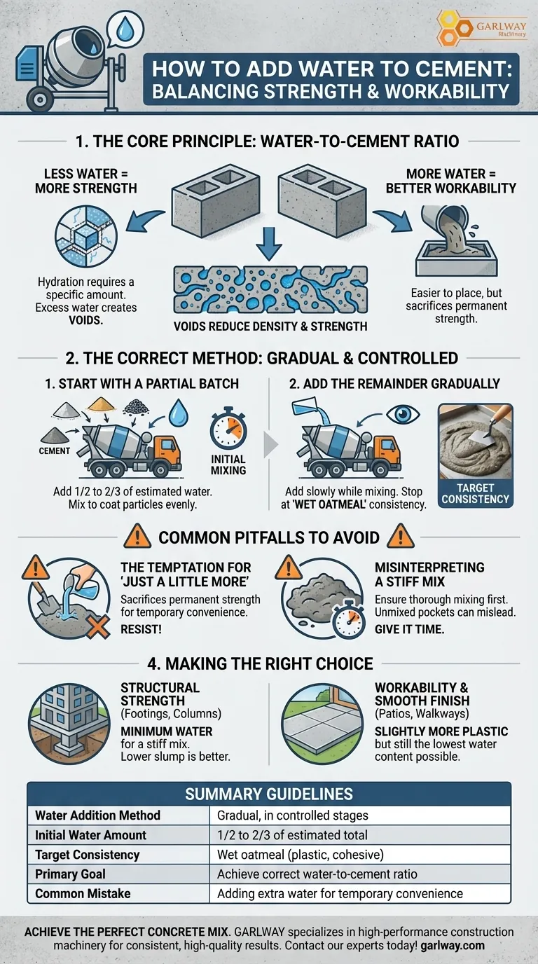 セメント混合物の強度低下を防ぐために、どのように水を加えるべきですか？最大限の強度を得るための水セメント比をマスターしましょう ビジュアルガイド