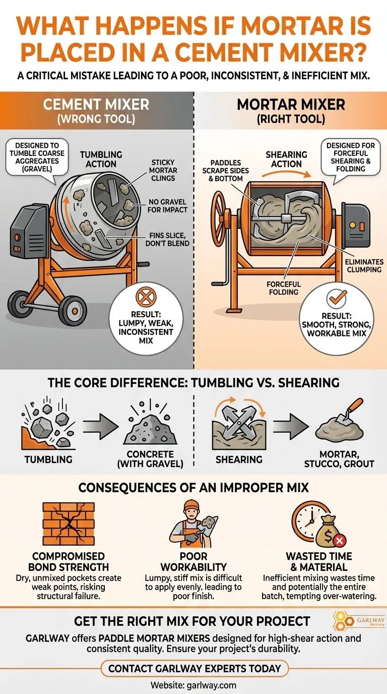 시멘트 믹서에 모르타르를 넣으면 어떻게 되나요? 약하고 덩어리진 혼합물을 피하세요. 시각적 가이드
