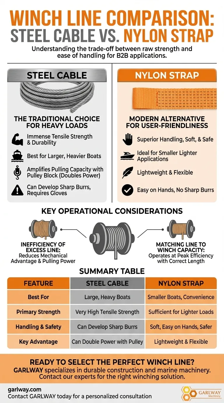 Quais são as diferenças entre cabos de aço e cintas de nylon para guinchos? Escolha a Linha Certa para o Seu Barco Guia Visual