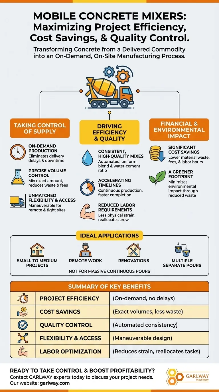 건설 프로젝트에서 이동식 콘크리트 믹서 사용의 주요 이점은 무엇입니까? 효율성 향상, 비용 절감, 품질 관리 시각적 가이드