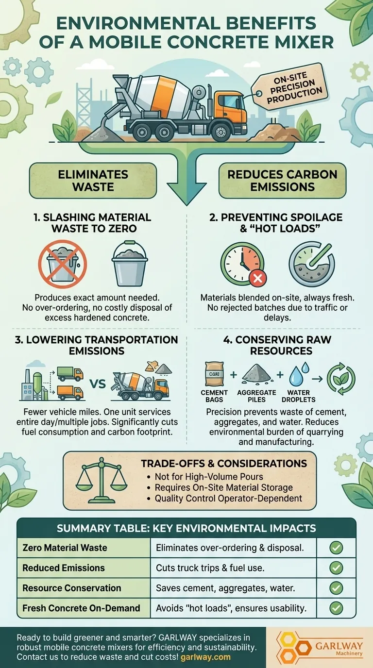 What environmental benefits are associated with using a mobile concrete mixer? Achieve Zero Waste & Lower Emissions Visual Guide