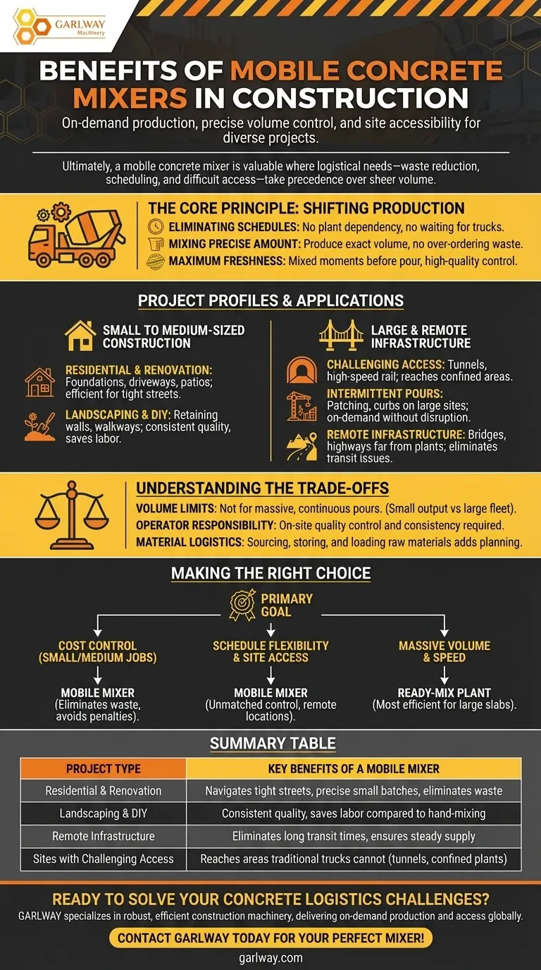 What types of construction projects can benefit from a mobile concrete mixer? On-Demand Concrete for Any Site Visual Guide