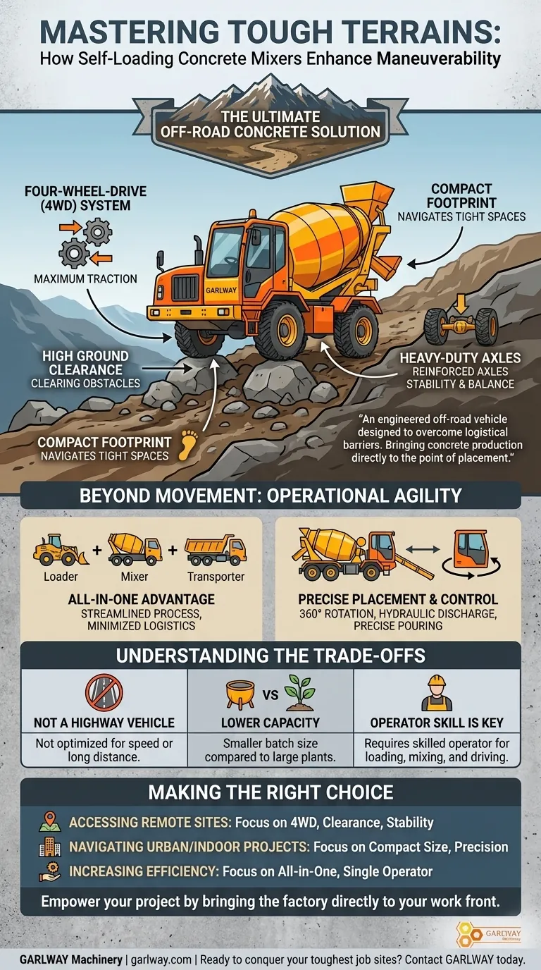 자가 로딩 콘크리트 믹서는 험난한 지형에서 기동성을 어떻게 향상시키나요? 원격 현장을 쉽게 정복하세요 시각적 가이드