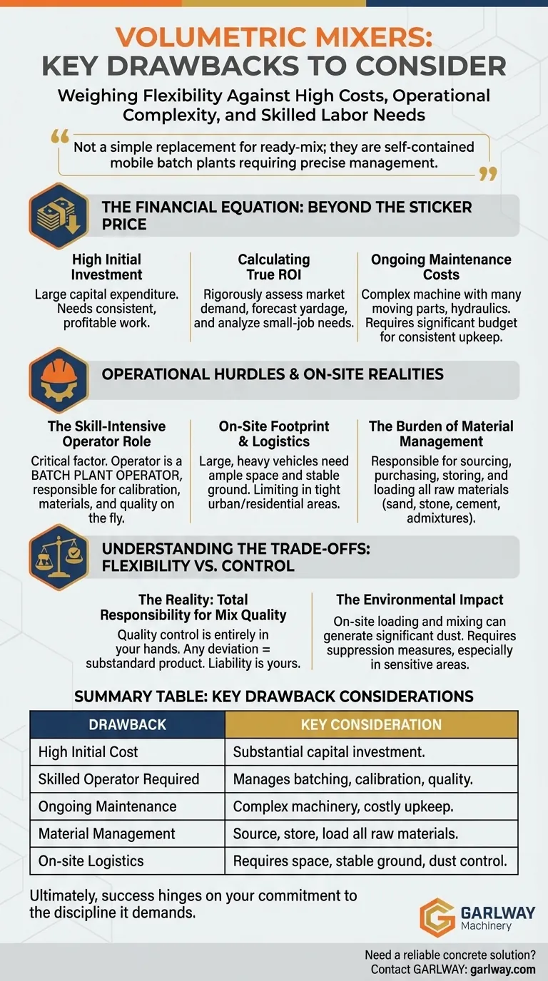 볼류메트릭 믹서 구매 전에 고려해야 할 잠재적 단점은 무엇입니까? 비용, 기술 및 물류 평가 시각적 가이드