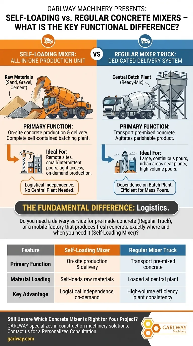 自装载移动式混凝土搅拌机与普通搅拌卡车在功能上的主要区别是什么？ 图解指南