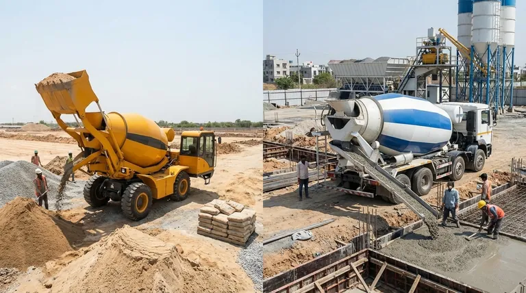 自装载移动式混凝土搅拌机与普通搅拌卡车在功能上的主要区别是什么?