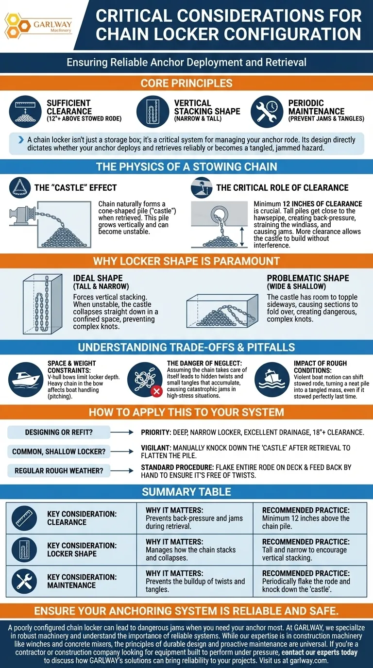 체인 로커 구성에 있어 중요한 고려 사항은 무엇인가요? 안전한 앵커링을 위해 엉킴과 걸림을 피하세요. 시각적 가이드