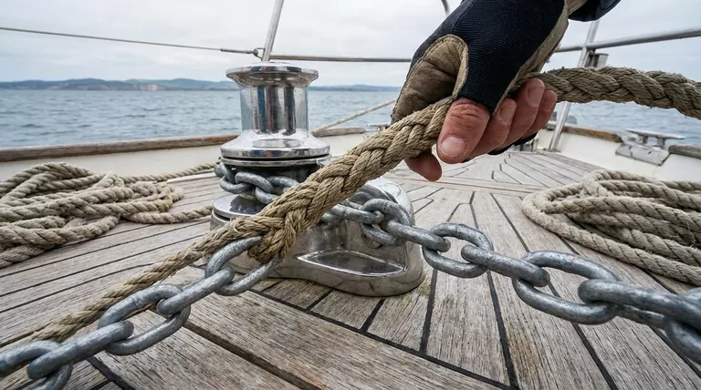 로프-체인 연결 시 특별히 고려해야 할 사항은 무엇인가요? 마스터 윈드라스 성능 및 안전