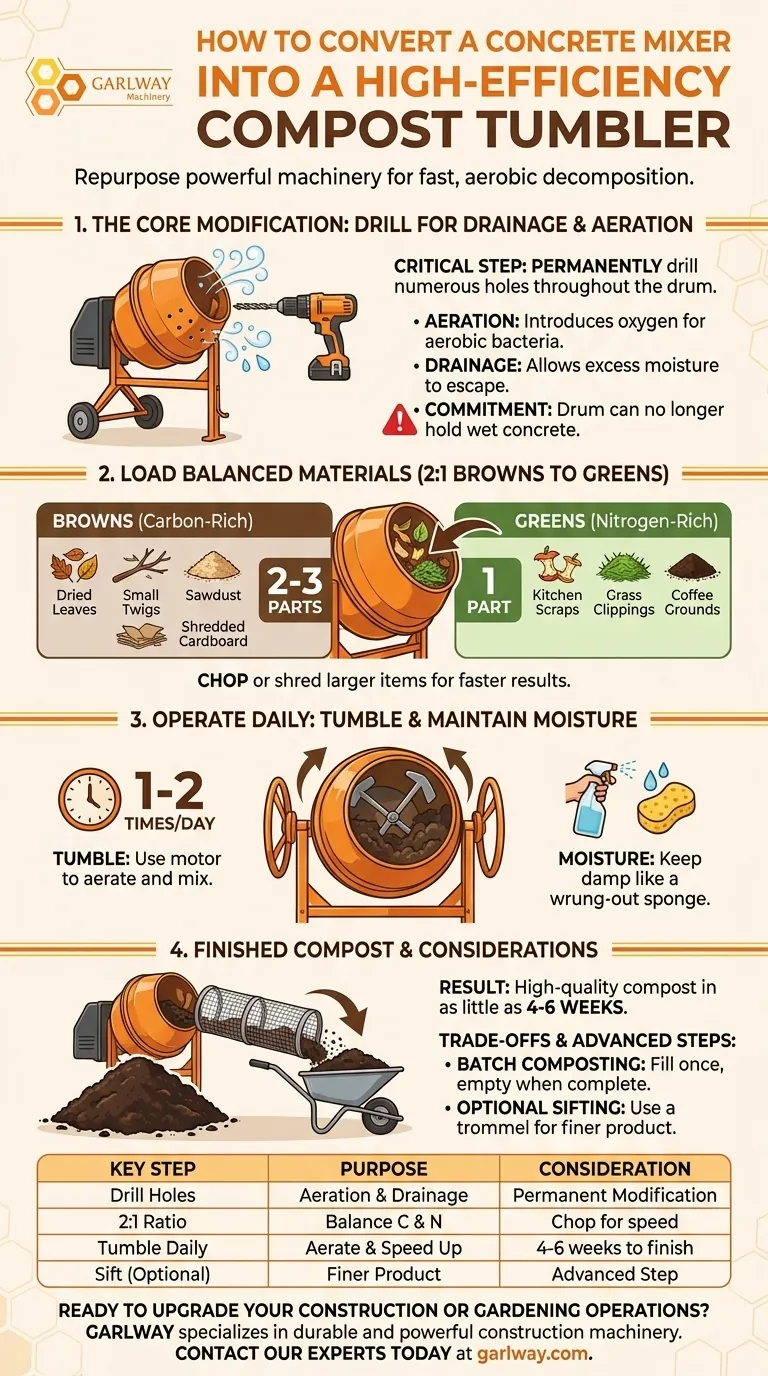 How can a concrete mixer be converted into a DIY compost tumbler? A Step-by-Step Guide to Repurposing Your Equipment Visual Guide
