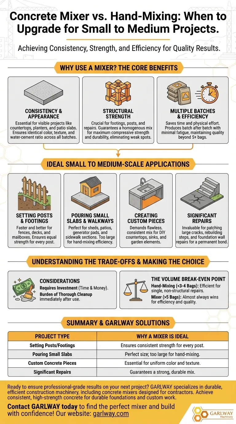What are some small to medium projects where a concrete mixer is useful for mixing concrete? Achieve Consistent, Professional Results Visual Guide