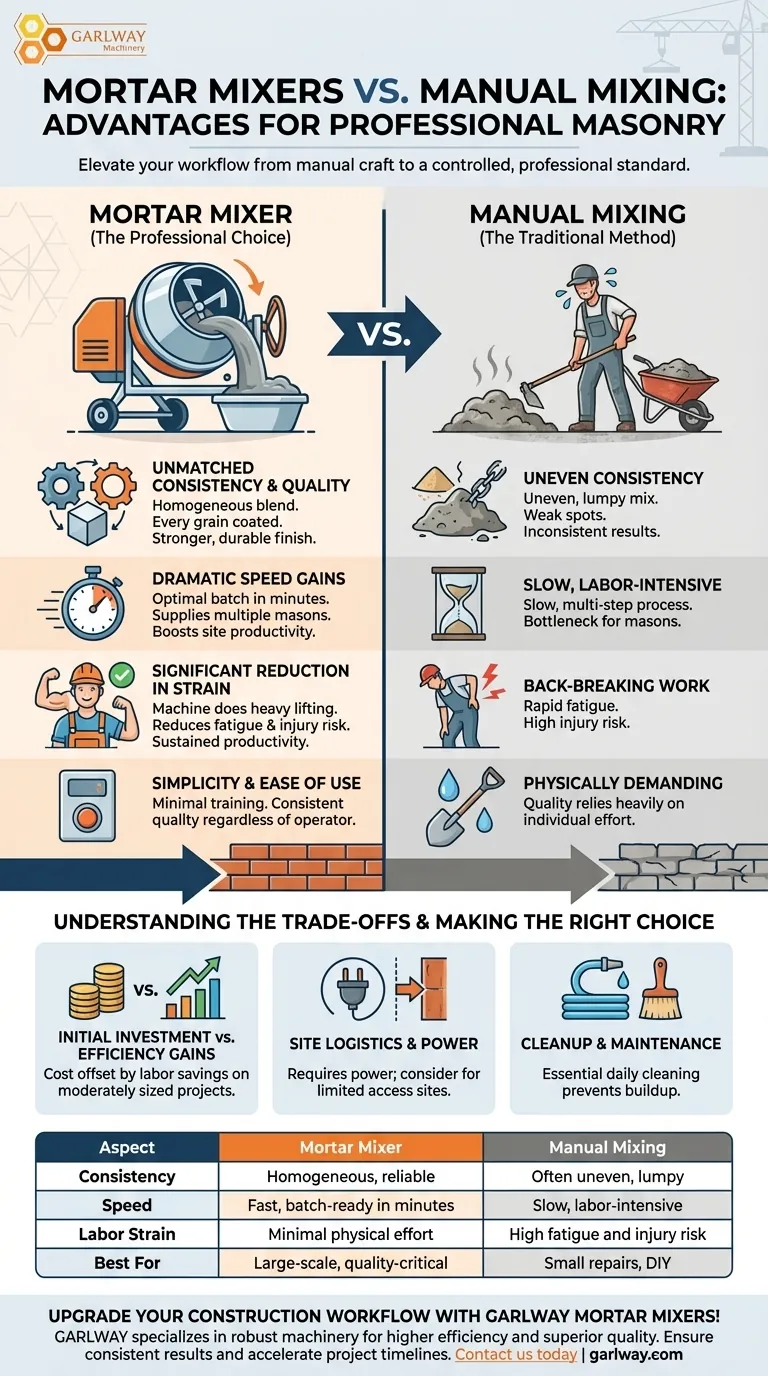 Quels sont les avantages de l'utilisation des malaxeurs à mortier par rapport aux méthodes de mélange manuelles ? Améliorez l'efficacité et la qualité Guide Visuel