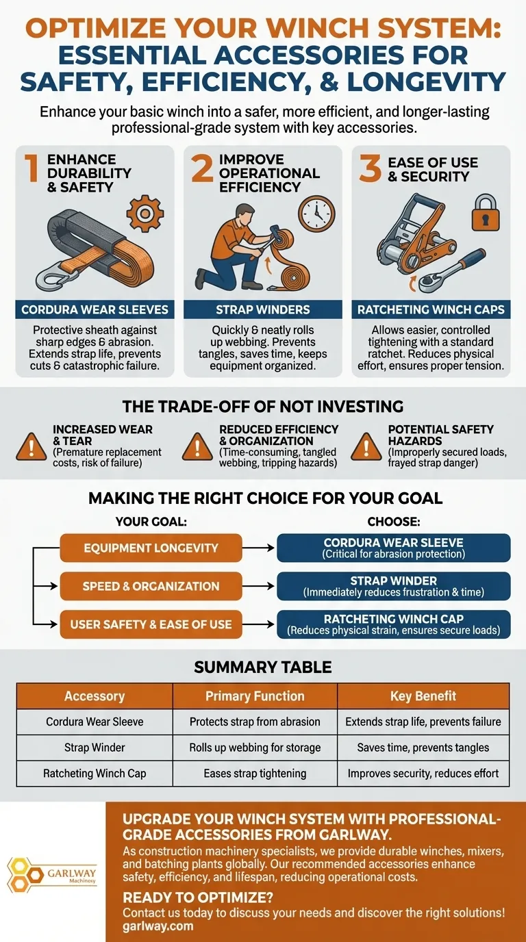 윈치 시스템에 사용할 수 있는 추가 제품은 무엇인가요? 안전, 효율성 및 내구성 향상 시각적 가이드