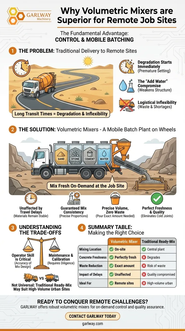 遠隔地の現場では、なぜ容積式ミキサーの方が優れているのでしょうか？オンデマンドでコンクリートの品質と管理を実現 ビジュアルガイド