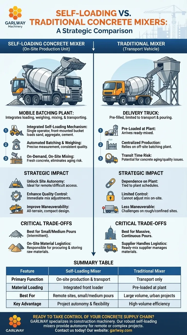 ما الذي يميز خلاطات الخرسانة ذاتية التحميل عن الخلاطات التقليدية؟ حل إنتاج استراتيجي في الموقع دليل مرئي