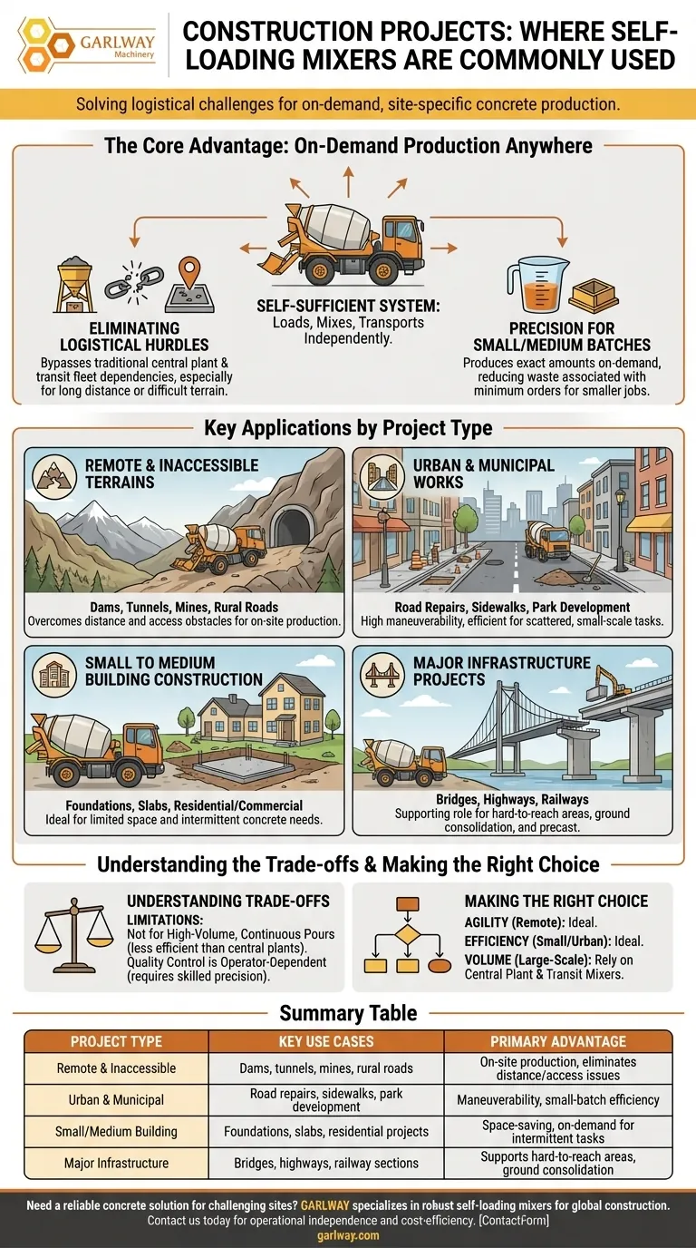 자가 로딩 믹서는 어떤 유형의 건설 프로젝트에 일반적으로 사용됩니까? 원격 현장 및 도시 수리에 이상적 시각적 가이드