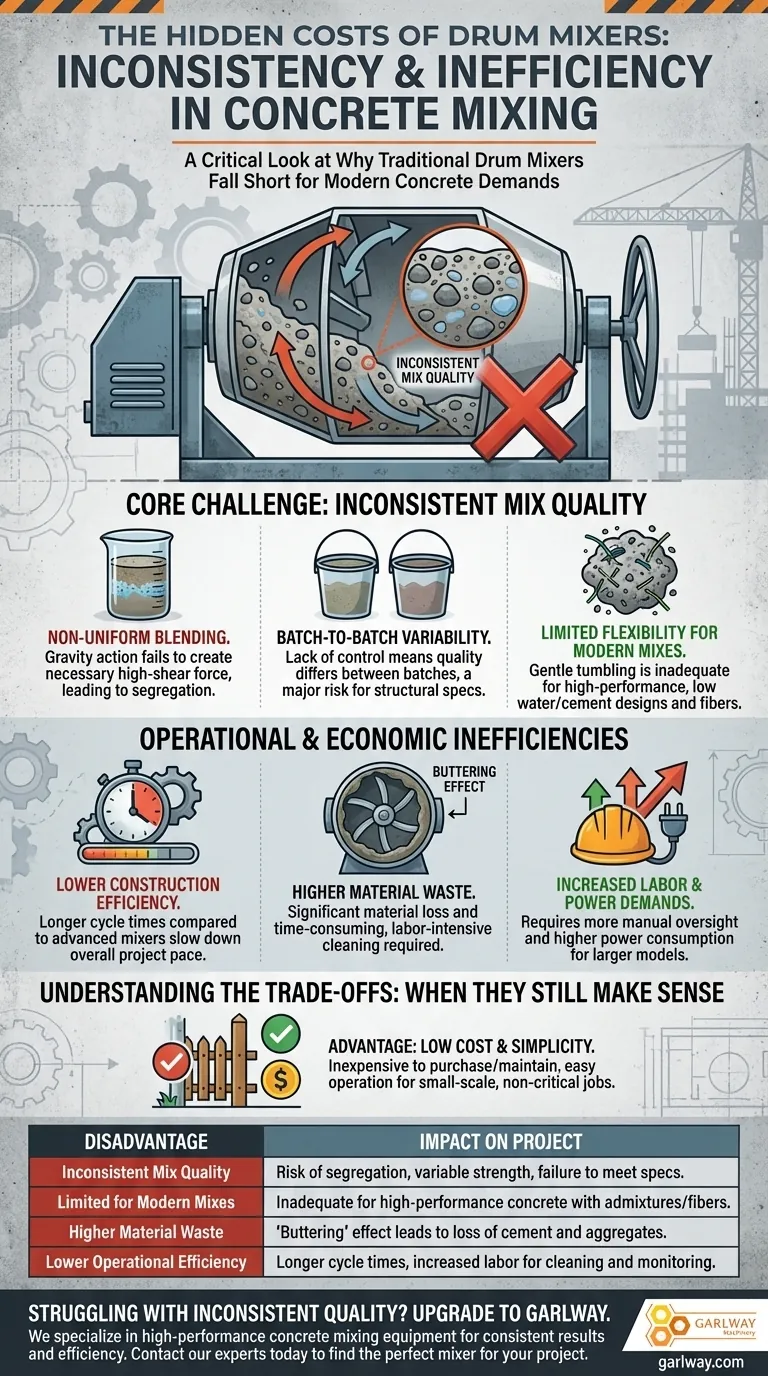 使用滚筒式搅拌机搅拌混凝土的主要缺点是什么？质量不一致和效率风险 图解指南