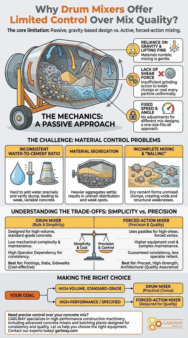 ¿Por qué las mezcladoras de tambor ofrecen un control limitado sobre la calidad de la mezcla? Comprendiendo las compensaciones Guía Visual