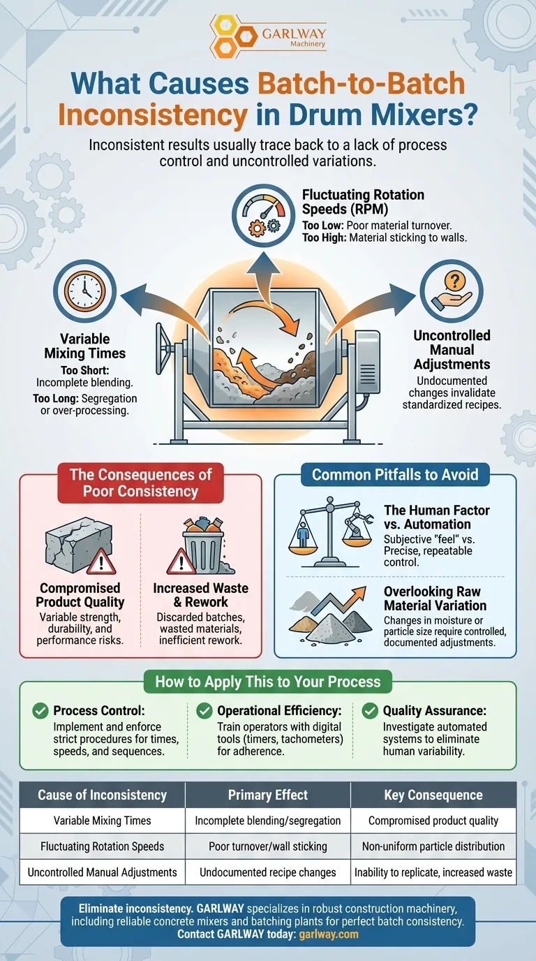 ¿Qué causa la inconsistencia entre lotes en las mezcladoras de tambor? Domine el control de procesos para obtener mezclas uniformes Guía Visual