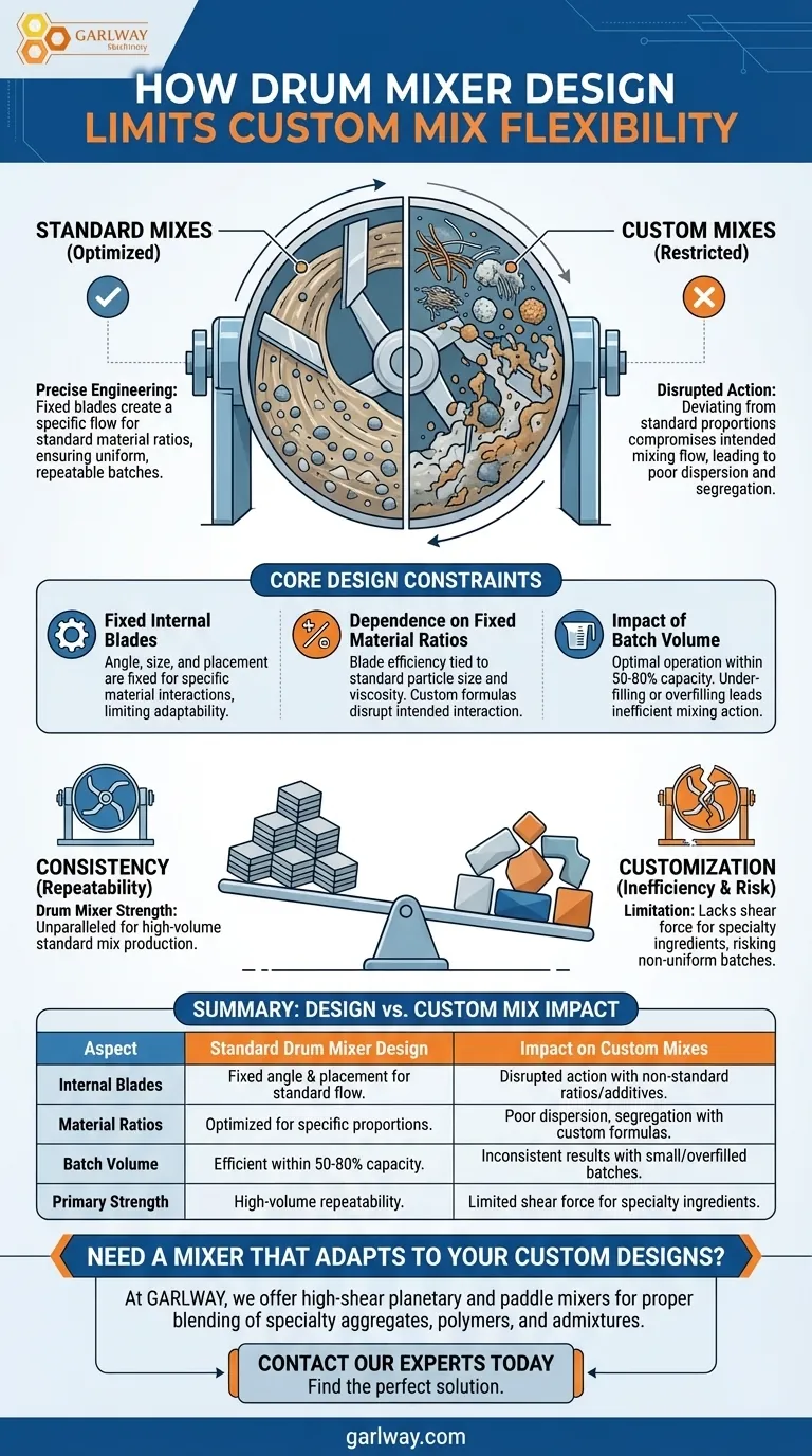 Como o design das misturadoras de tambor limita a flexibilidade em projetos de misturas personalizadas? Guia Visual