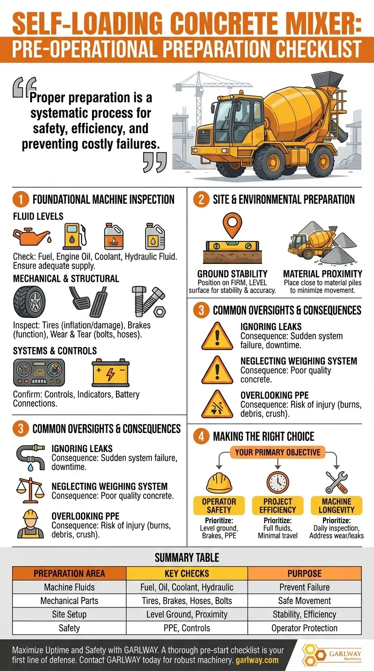 Welche Vorbereitungen sollten vor dem Betrieb eines selbstladenden Betonmischers getroffen werden? Ein proaktiver Leitfaden für Sicherheit und Effizienz Visuelle Anleitung