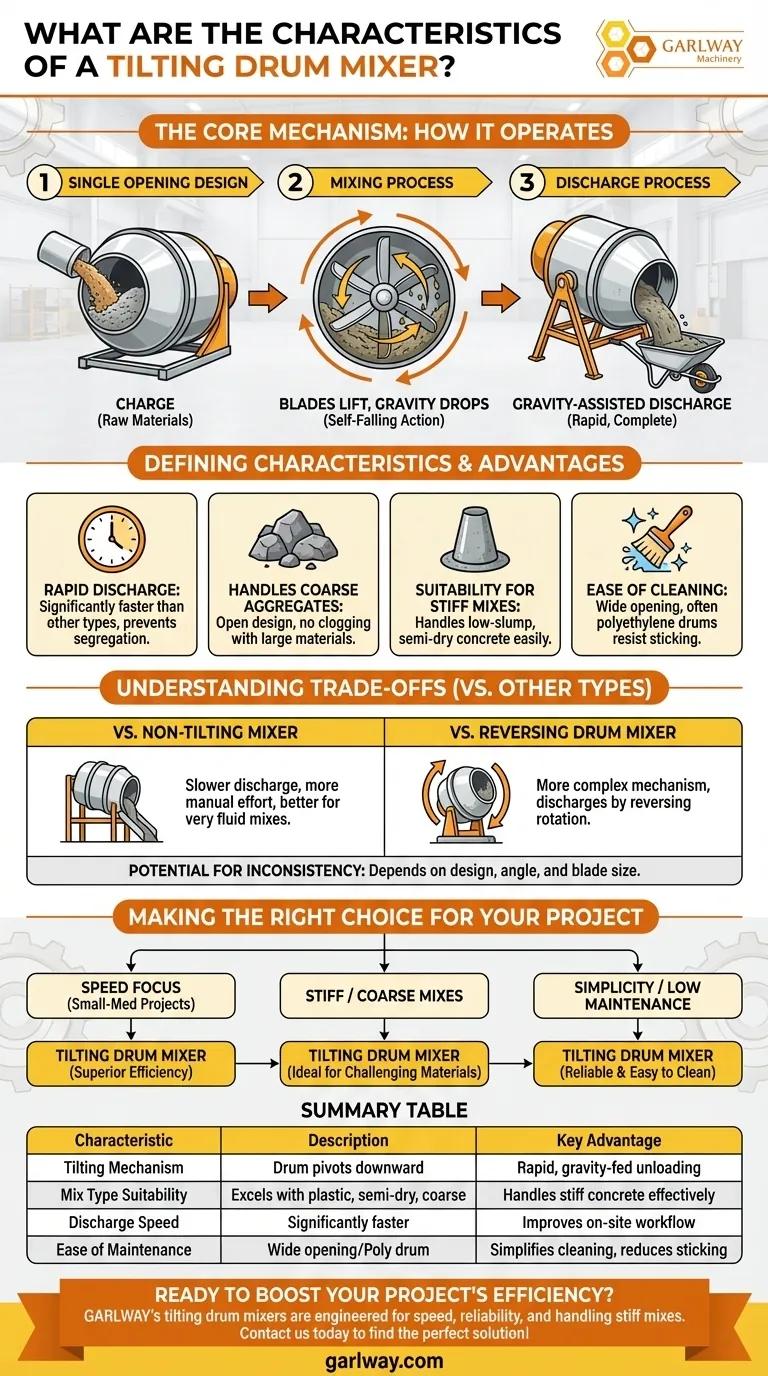 틸팅 드럼 믹서의 특징은 무엇인가요? 속도, 효율성 및 딱딱한 콘크리트에 이상적 시각적 가이드