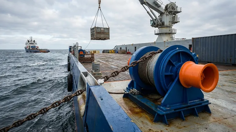 해상 작업에서 유압 윈치의 주요 용도는 무엇인가요? 바다에서 중요한 작업을 수행하는 동력