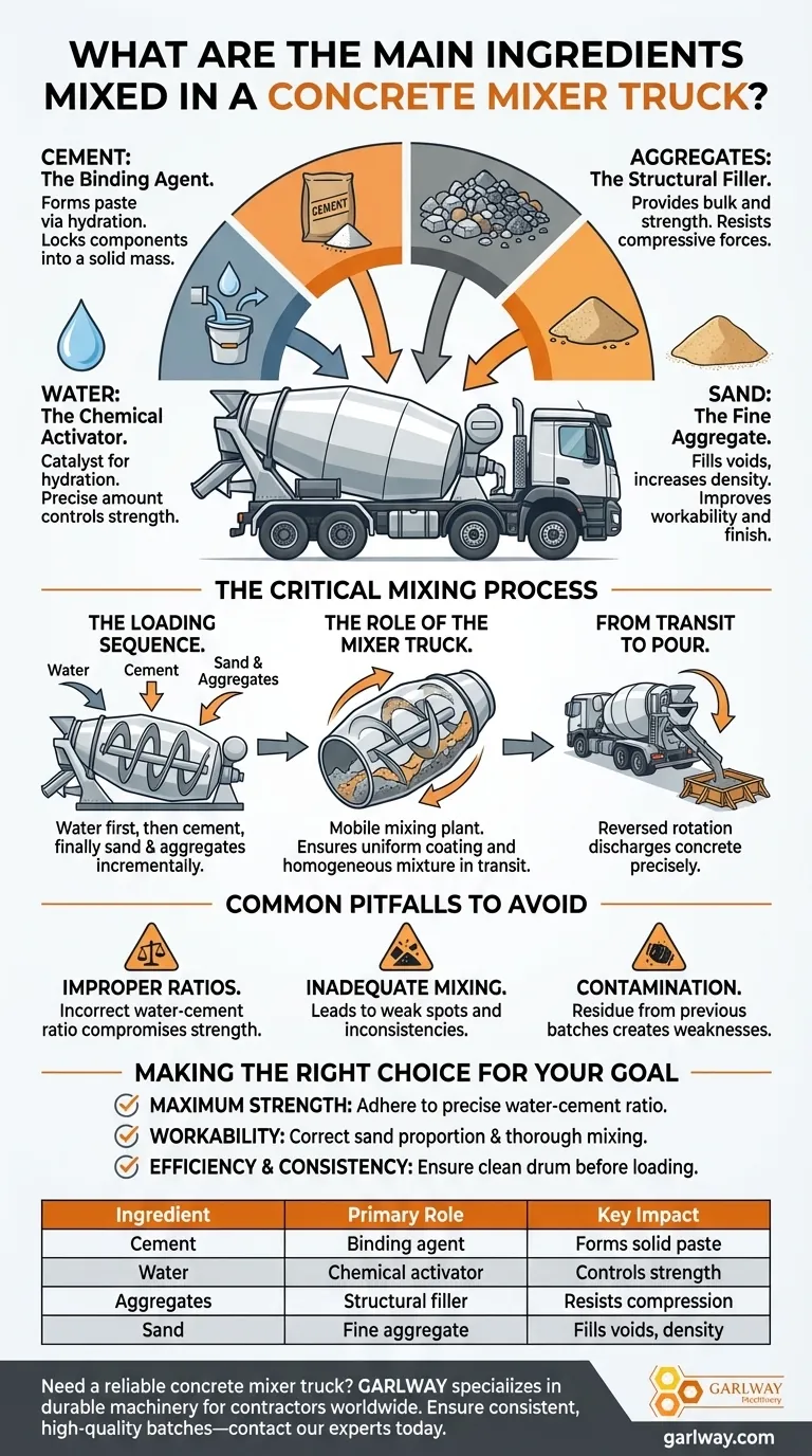 What are the main ingredients mixed in a concrete mixer truck? Master the Formula for Strong Concrete Visual Guide