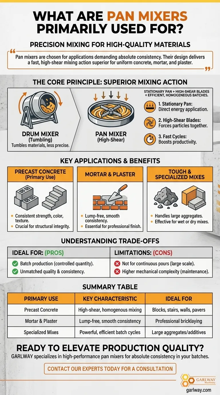 What are pan mixers primarily used for? Achieve Superior Mix Consistency for Precast Concrete Visual Guide