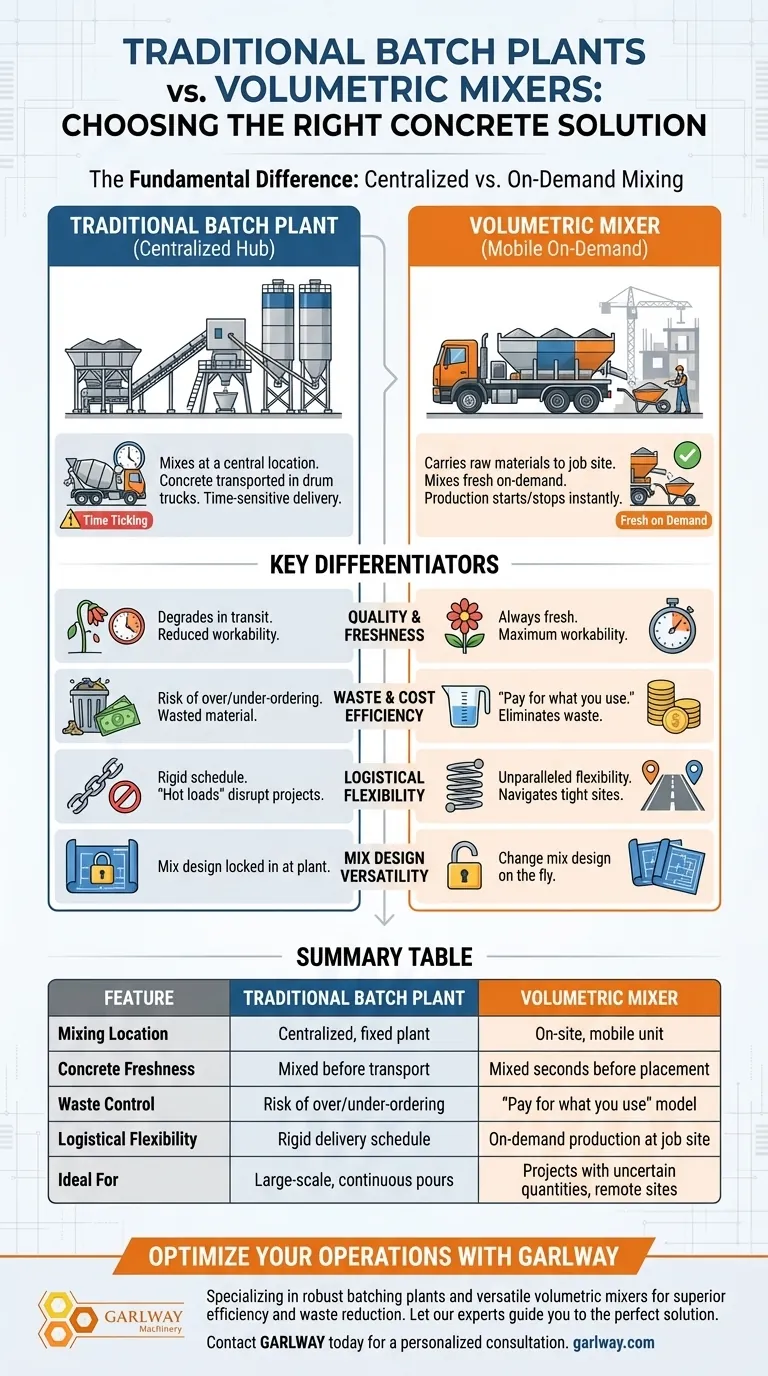 Comment les centrales à béton traditionnelles se comparent-elles aux malaxeurs volumétriques ? Choisissez la bonne solution de béton Guide Visuel
