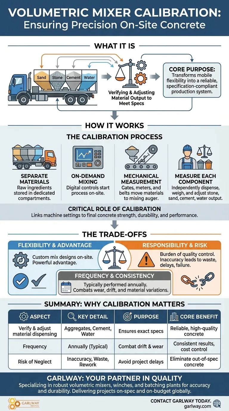 Qu'est-ce que l'étalonnage d'un malaxeur volumétrique ? Assurer la précision pour la qualité du béton sur site Guide Visuel
