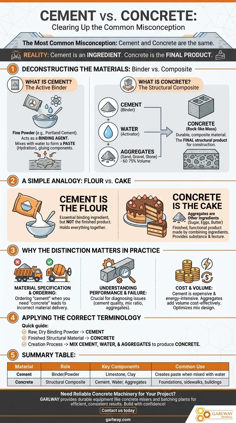 What is the common misconception about cement and concrete? Cement vs. Concrete Explained Visual Guide