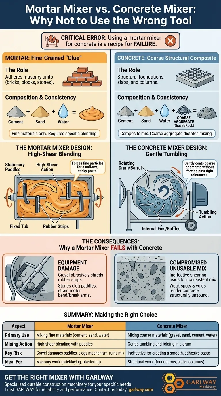 Why should a mortar mixer not be used for concrete mixtures? Avoid Costly Equipment Damage Visual Guide