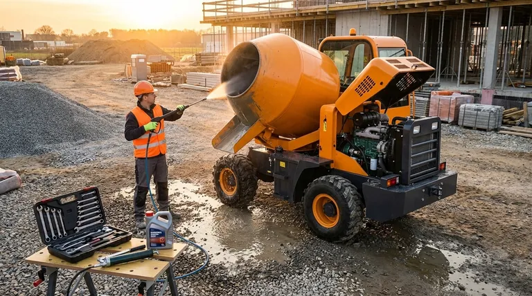 자가 로딩 콘크리트 믹서에 따라야 할 작업 후 절차는 무엇입니까? 수명 연장 및 가동 중지 방지