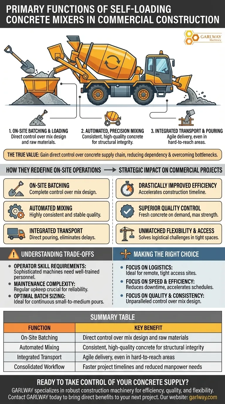What are the primary functions of self-loading concrete mixers? Gain On-Site Control & Efficiency Visual Guide