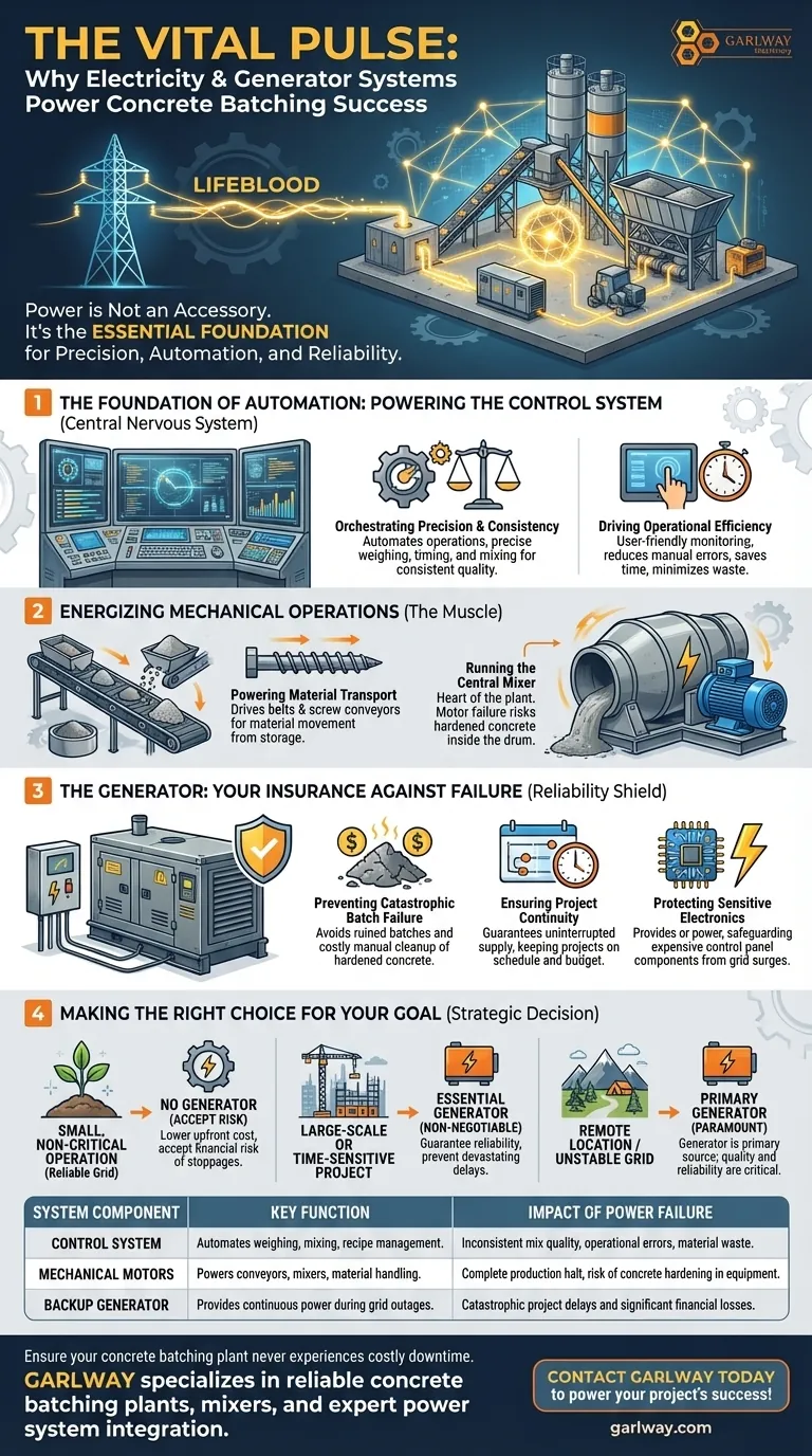 콘크리트 배치 플랜트에서 전기 및 발전기 시스템이 중요한 이유는 무엇인가요? 운영의 생명선 시각적 가이드